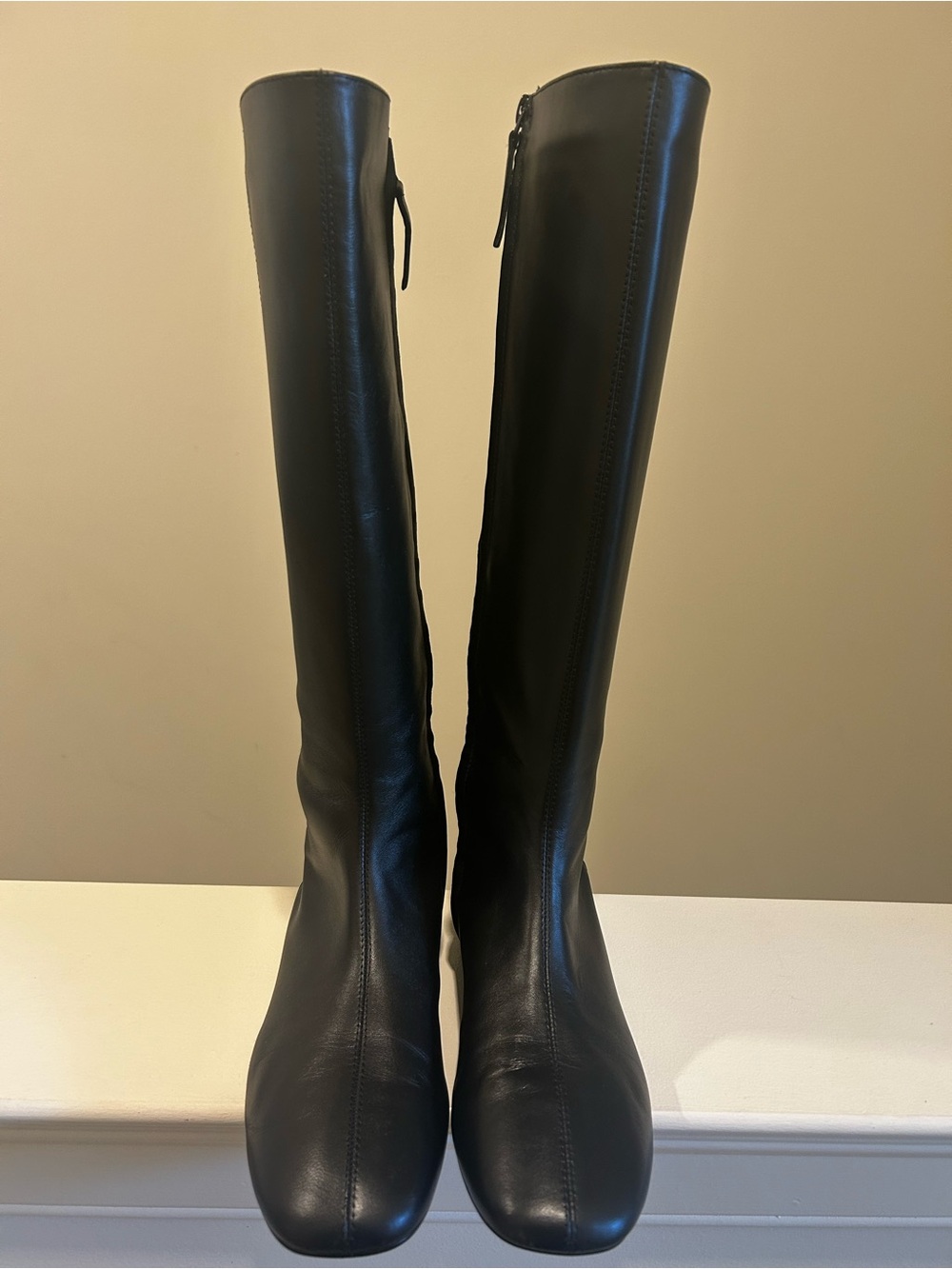 Zara Black Tall Leather Boots with Side Zip